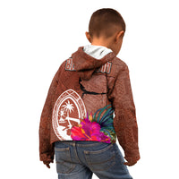 Chamorro Biba Guam Kid Hoodie Latte Stone Tribal and Hibiscus Flower Tapa Pattern LT03 - Polynesian Pride
