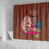 Chamorro Biba Guam Shower Curtain Latte Stone Tribal and Hibiscus Flower Tapa Pattern