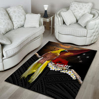 Papua New Guinea Remembrance Day Area Rug Bird of Paradise Plumeria Flower and Polynesian Pattern
