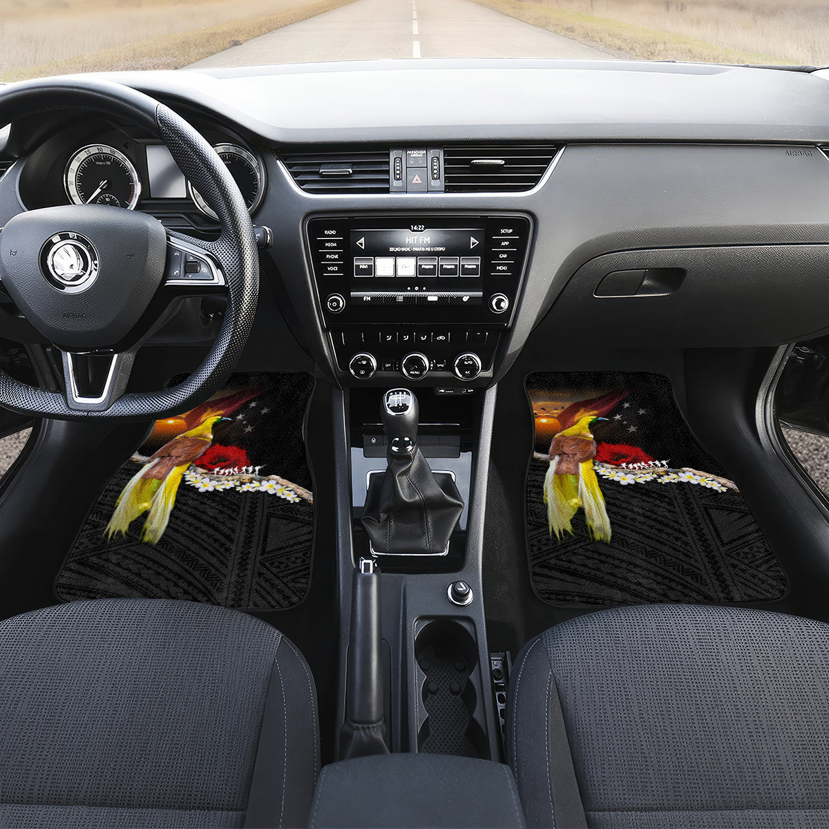 Papua New Guinea Remembrance Day Car Mats Bird of Paradise Plumeria Flower and Polynesian Pattern