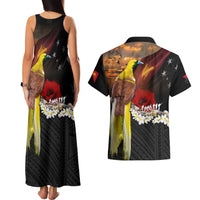 Papua New Guinea Remembrance Day Couples Matching Tank Maxi Dress and Hawaiian Shirt Bird of Paradise Plumeria Flower and Polynesian Pattern