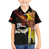 Papua New Guinea Remembrance Day Family Matching Short Sleeve Bodycon Dress and Hawaiian Shirt Bird of Paradise Plumeria Flower and Polynesian Pattern