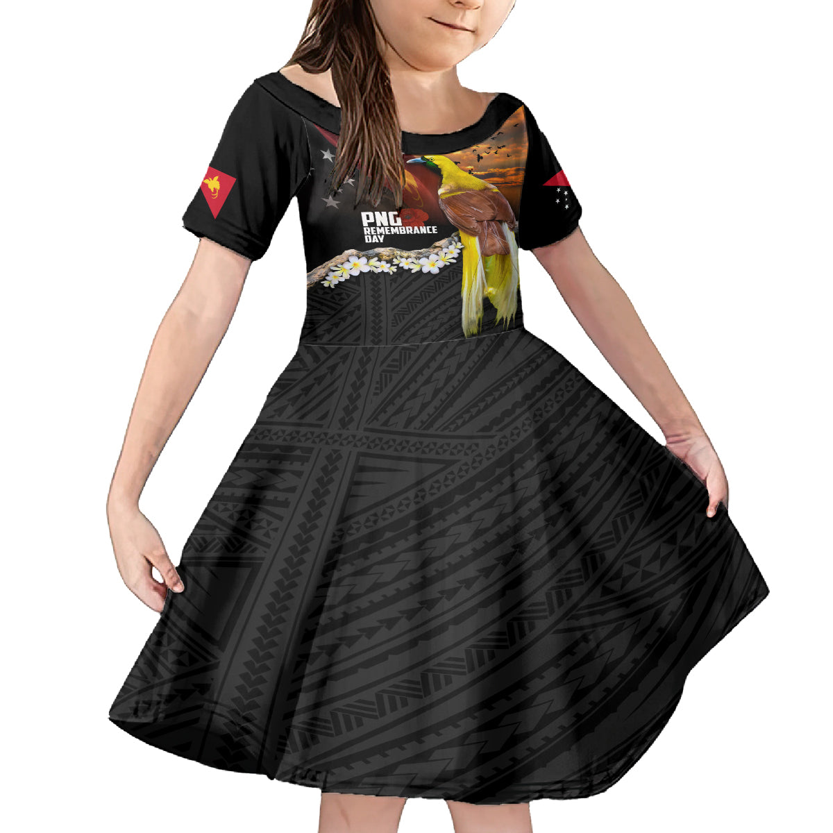 Papua New Guinea Remembrance Day Family Matching Tank Maxi Dress and Hawaiian Shirt Bird of Paradise Plumeria Flower and Polynesian Pattern