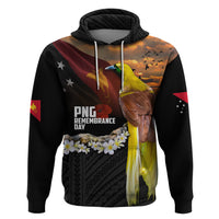 Papua New Guinea Remembrance Day Hoodie Bird of Paradise Plumeria Flower and Polynesian Pattern LT03 Pullover Hoodie Black - Polynesian Pride