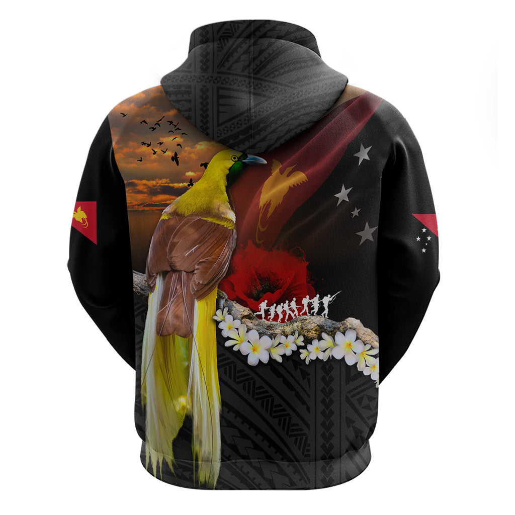Papua New Guinea Remembrance Day Hoodie Bird of Paradise Plumeria Flower and Polynesian Pattern LT03 - Polynesian Pride