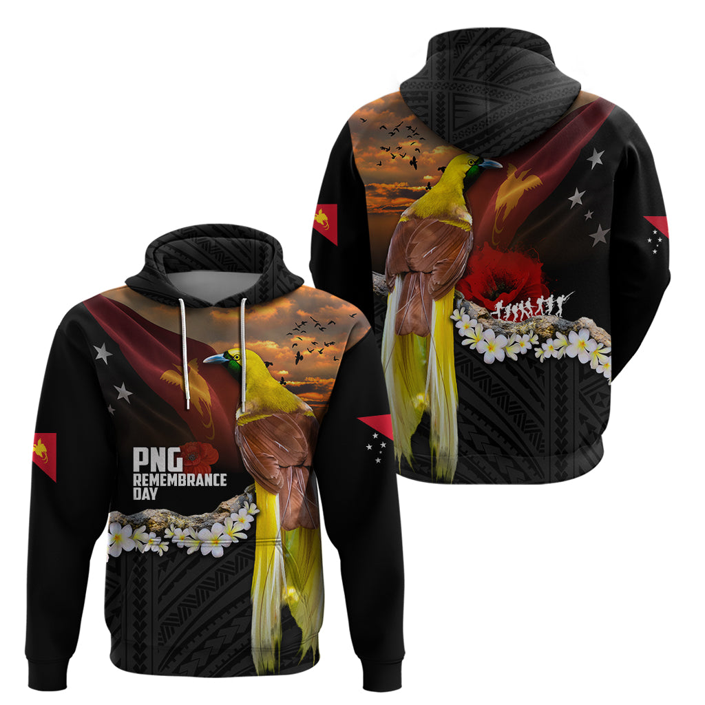 Papua New Guinea Remembrance Day Hoodie Bird of Paradise Plumeria Flower and Polynesian Pattern LT03 - Polynesian Pride