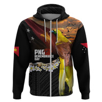 Papua New Guinea Remembrance Day Hoodie Bird of Paradise Plumeria Flower and Polynesian Pattern LT03 Zip Hoodie Black - Polynesian Pride