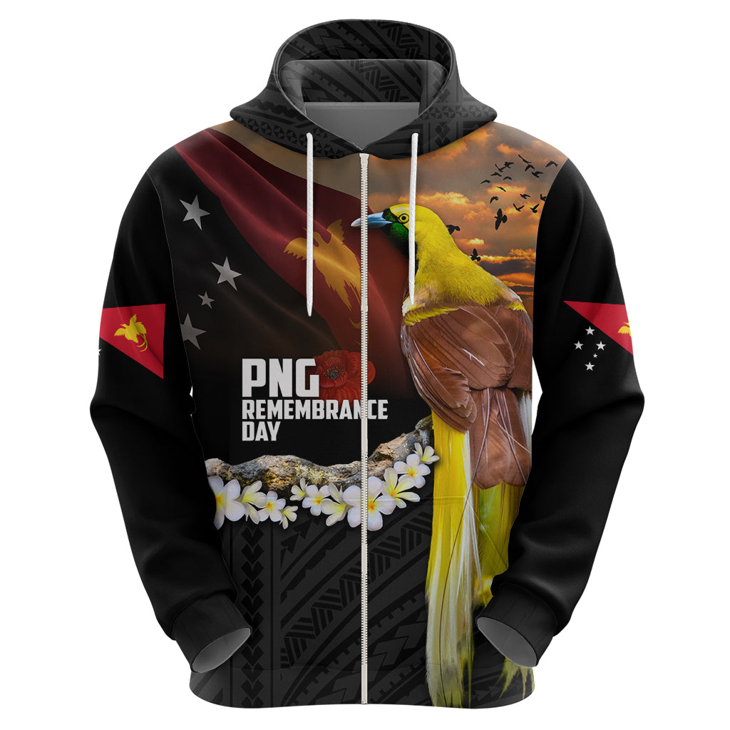 Papua New Guinea Remembrance Day Hoodie Bird of Paradise Plumeria Flower and Polynesian Pattern LT03 - Polynesian Pride