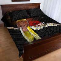 Papua New Guinea Remembrance Day Quilt Bed Set Bird of Paradise Plumeria Flower and Polynesian Pattern