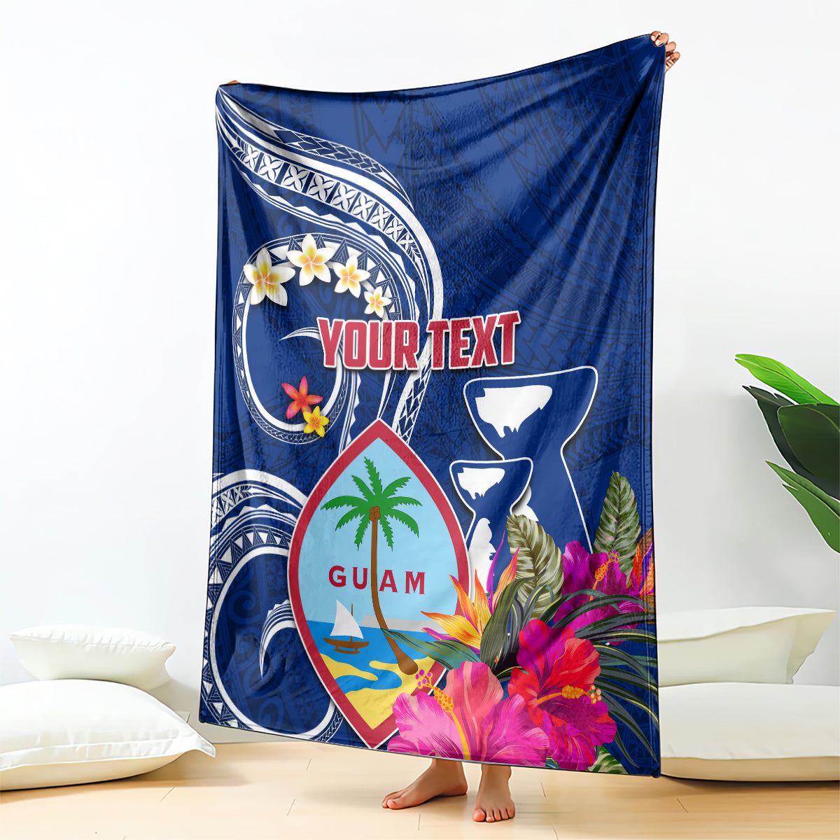 Personalised Guam Liberation Blanket Latte Stone and Guahan Seal Jungle Flower