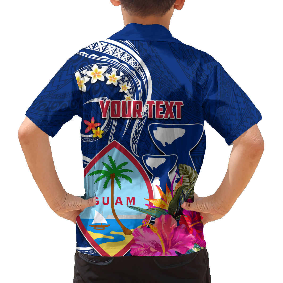 Guam Liberation Family Matching Off The Shoulder Long Sleeve Dress and Hawaiian Shirt Latte Stone and Guahan Seal Jungle Flower