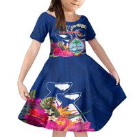 Guam Liberation Family Matching Off The Shoulder Long Sleeve Dress and Hawaiian Shirt Latte Stone and Guahan Seal Jungle Flower