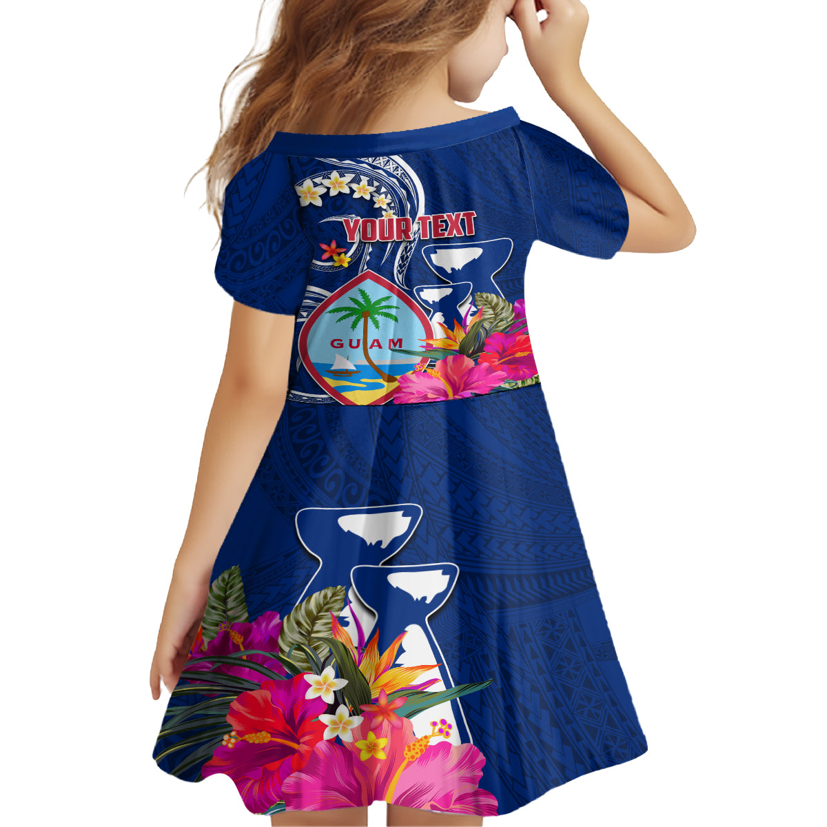 Guam Liberation Family Matching Off The Shoulder Long Sleeve Dress and Hawaiian Shirt Latte Stone and Guahan Seal Jungle Flower
