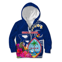 Personalised Guam Liberation Kid Hoodie Latte Stone and Guahan Seal Jungle Flower LT03 Zip Hoodie Blue - Polynesian Pride