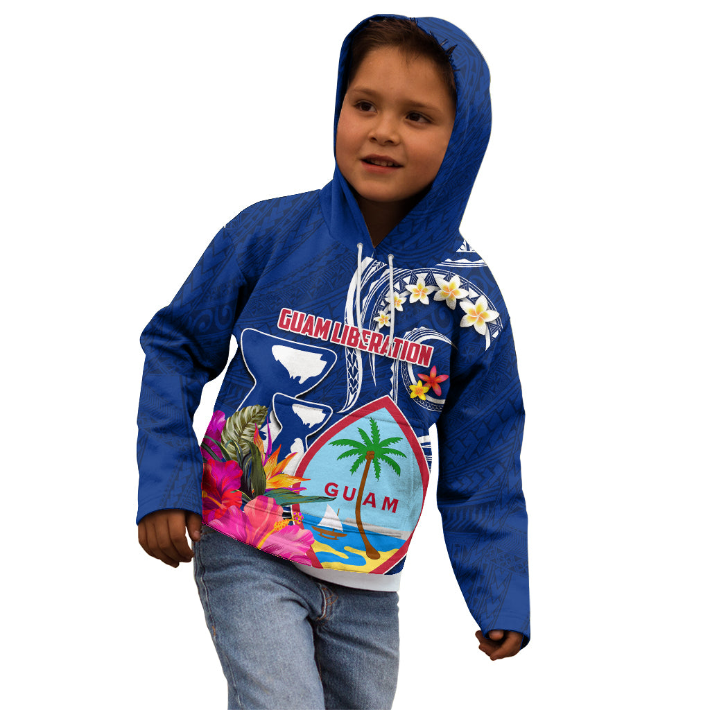 Personalised Guam Liberation Kid Hoodie Latte Stone and Guahan Seal Jungle Flower LT03 - Polynesian Pride