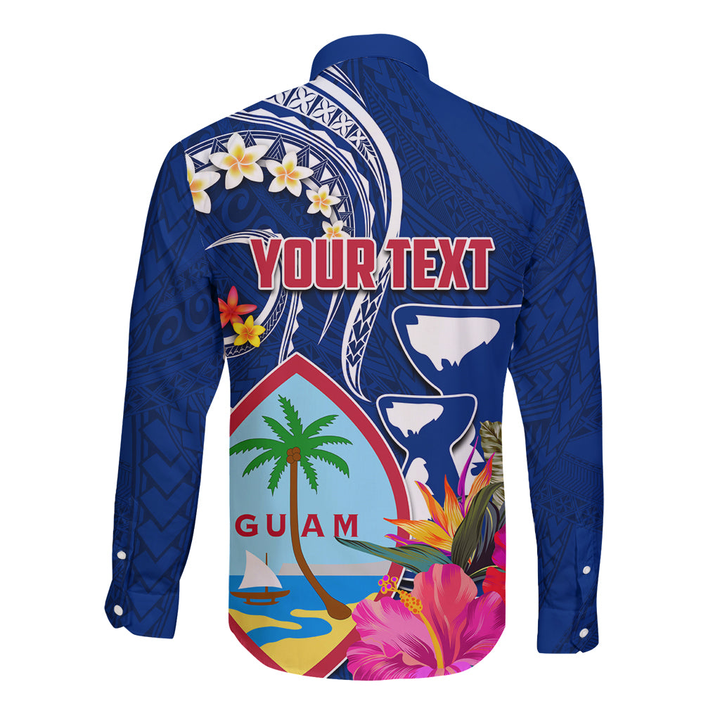 Personalised Guam Liberation Long Sleeve Button Shirt Latte Stone and Guahan Seal Jungle Flower LT03 - Polynesian Pride