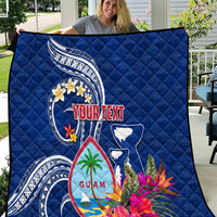 Personalised Guam Liberation Quilt Latte Stone and Guahan Seal Jungle Flower LT03 Blue - Polynesian Pride