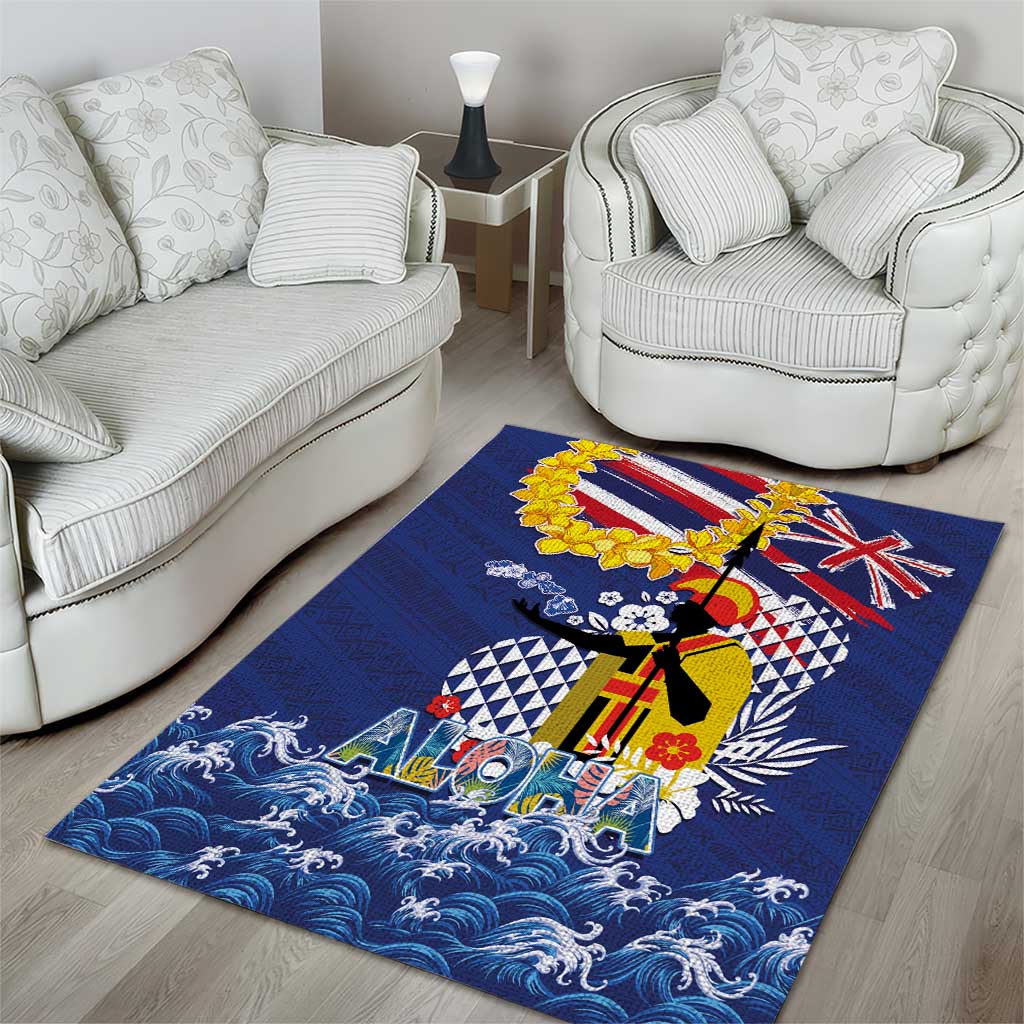 Hawaii King Kamehameha Day Area Rug Lei Sea Waves Polynesian Tapa Pattern