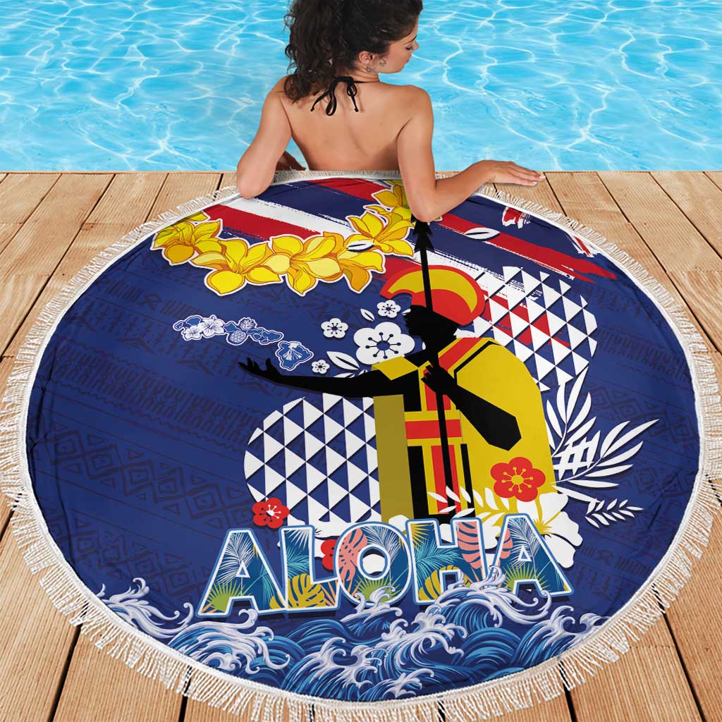 Hawaii King Kamehameha Day Beach Blanket Lei Sea Waves Polynesian Tapa Pattern