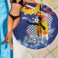 Hawaii King Kamehameha Day Beach Blanket Lei Sea Waves Polynesian Tapa Pattern