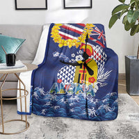 Hawaii King Kamehameha Day Blanket Lei Sea Waves Polynesian Tapa Pattern