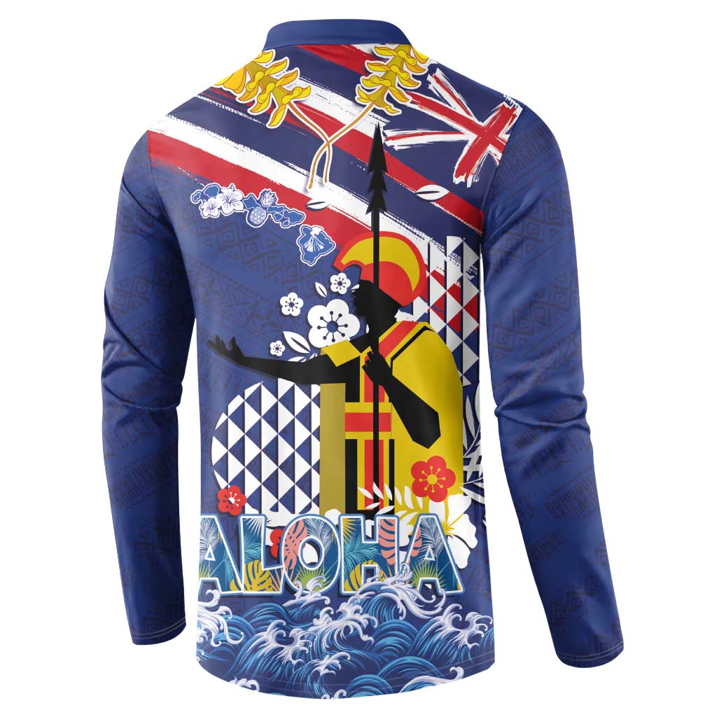 Hawaii King Kamehameha Day Button Sweatshirt Lei Sea Waves Polynesian Tapa Pattern