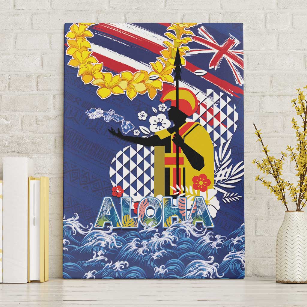 Hawaii King Kamehameha Day Canvas Wall Art Lei Sea Waves Polynesian Tapa Pattern