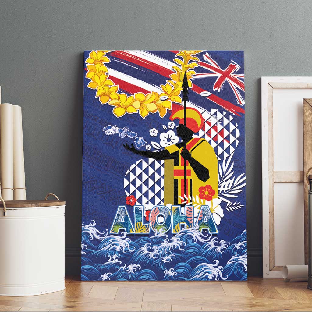 Hawaii King Kamehameha Day Canvas Wall Art Lei Sea Waves Polynesian Tapa Pattern