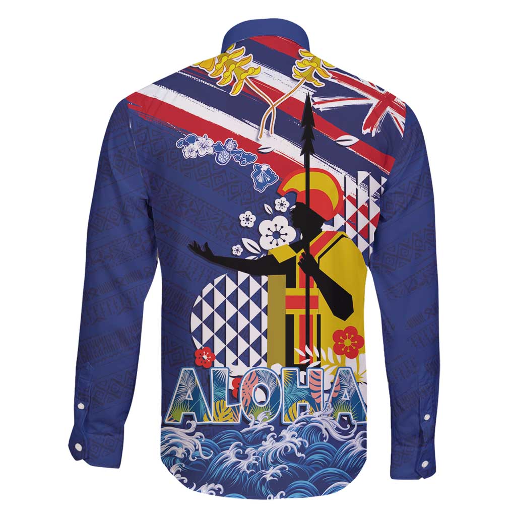 Hawaii King Kamehameha Day Family Matching Long Sleeve Bodycon Dress and Hawaiian Shirt Lei Sea Waves Polynesian Tapa Pattern