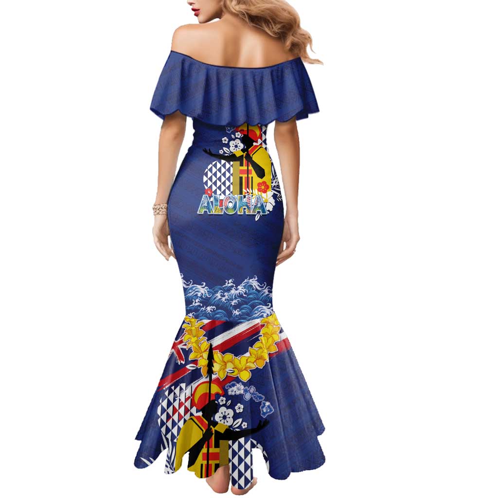 Hawaii King Kamehameha Day Family Matching Mermaid Dress and Hawaiian Shirt Lei Sea Waves Polynesian Tapa Pattern