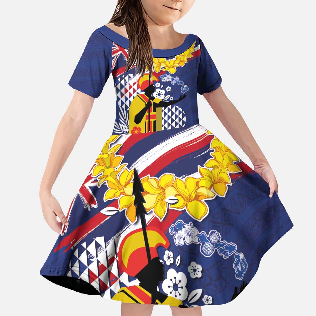 Hawaii King Kamehameha Day Family Matching Off Shoulder Maxi Dress and Hawaiian Shirt Lei Sea Waves Polynesian Tapa Pattern