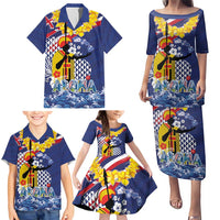 Hawaii King Kamehameha Day Family Matching Puletasi and Hawaiian Shirt Lei Sea Waves Polynesian Tapa Pattern