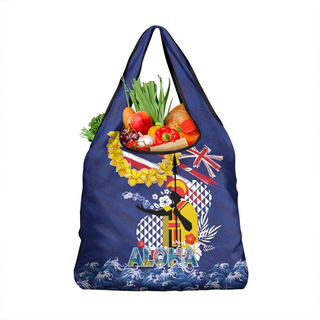 Hawaii King Kamehameha Day Grocery Bag Lei Sea Waves Polynesian Tapa Pattern