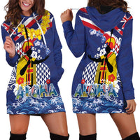 Hawaii King Kamehameha Day Hoodie Dress Lei Sea Waves Polynesian Tapa Pattern