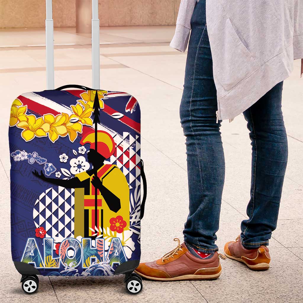 Hawaii King Kamehameha Day Luggage Cover Lei Sea Waves Polynesian Tapa Pattern