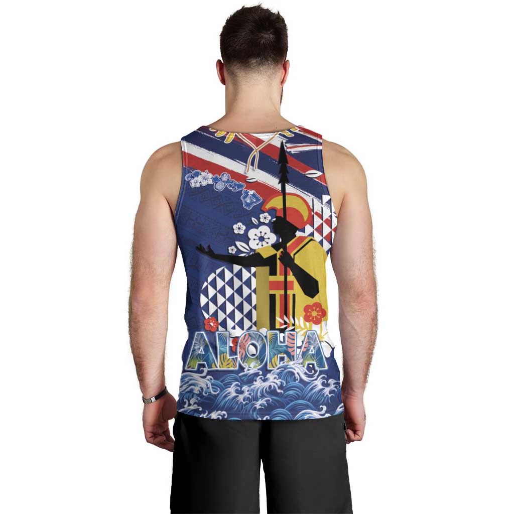 Hawaii King Kamehameha Day Men Tank Top Lei Sea Waves Polynesian Tapa Pattern