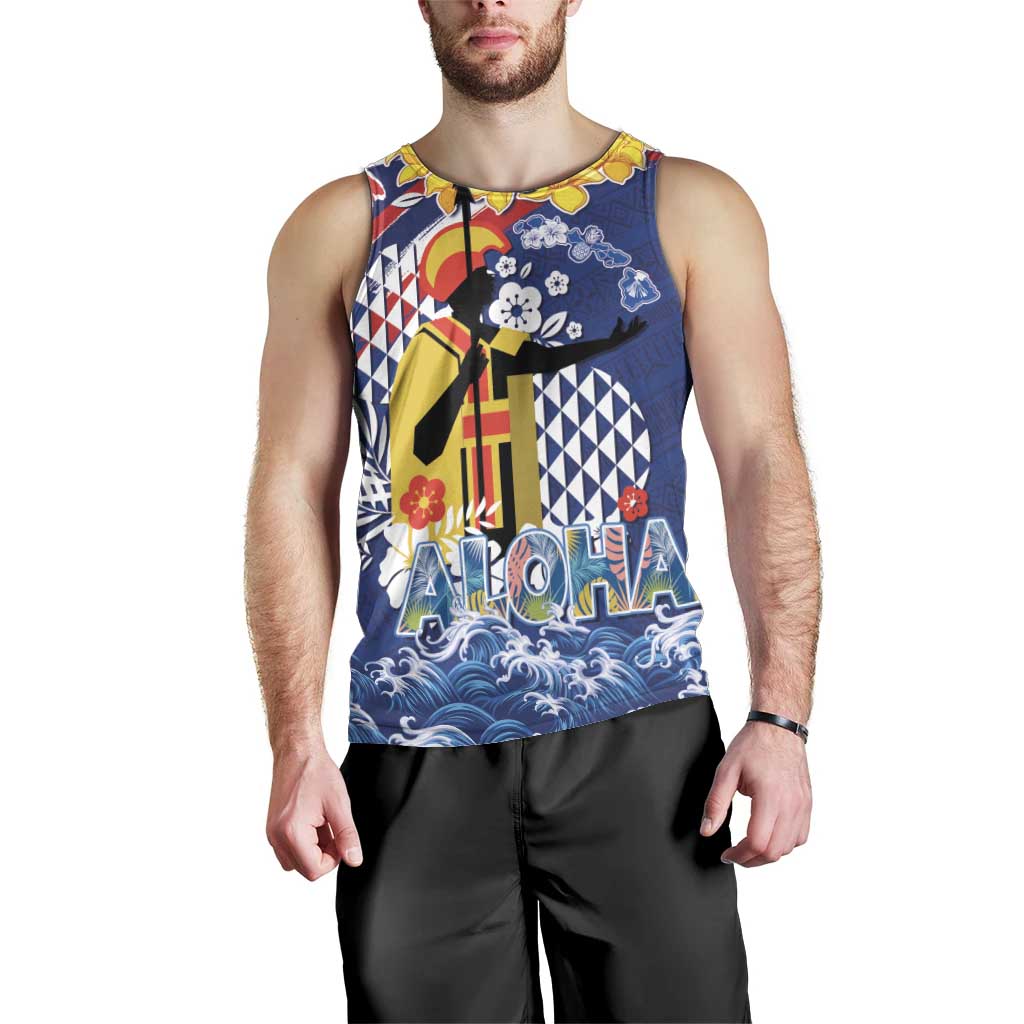 Hawaii King Kamehameha Day Men Tank Top Lei Sea Waves Polynesian Tapa Pattern
