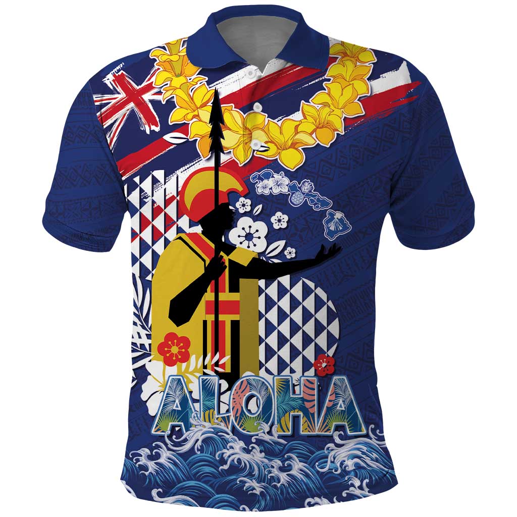 Hawaii King Kamehameha Day Polo Shirt Lei Sea Waves Polynesian Tapa Pattern