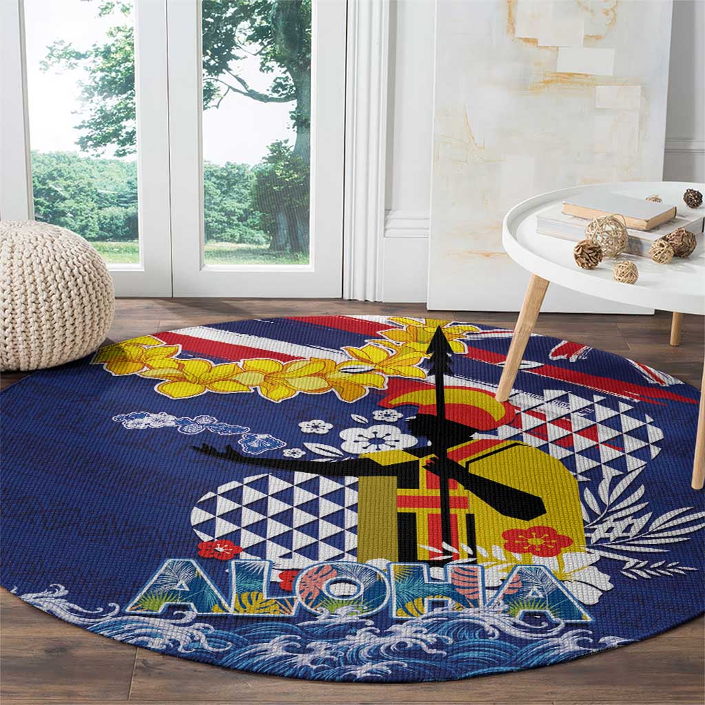 Hawaii King Kamehameha Day Round Carpet Lei Sea Waves Polynesian Tapa Pattern