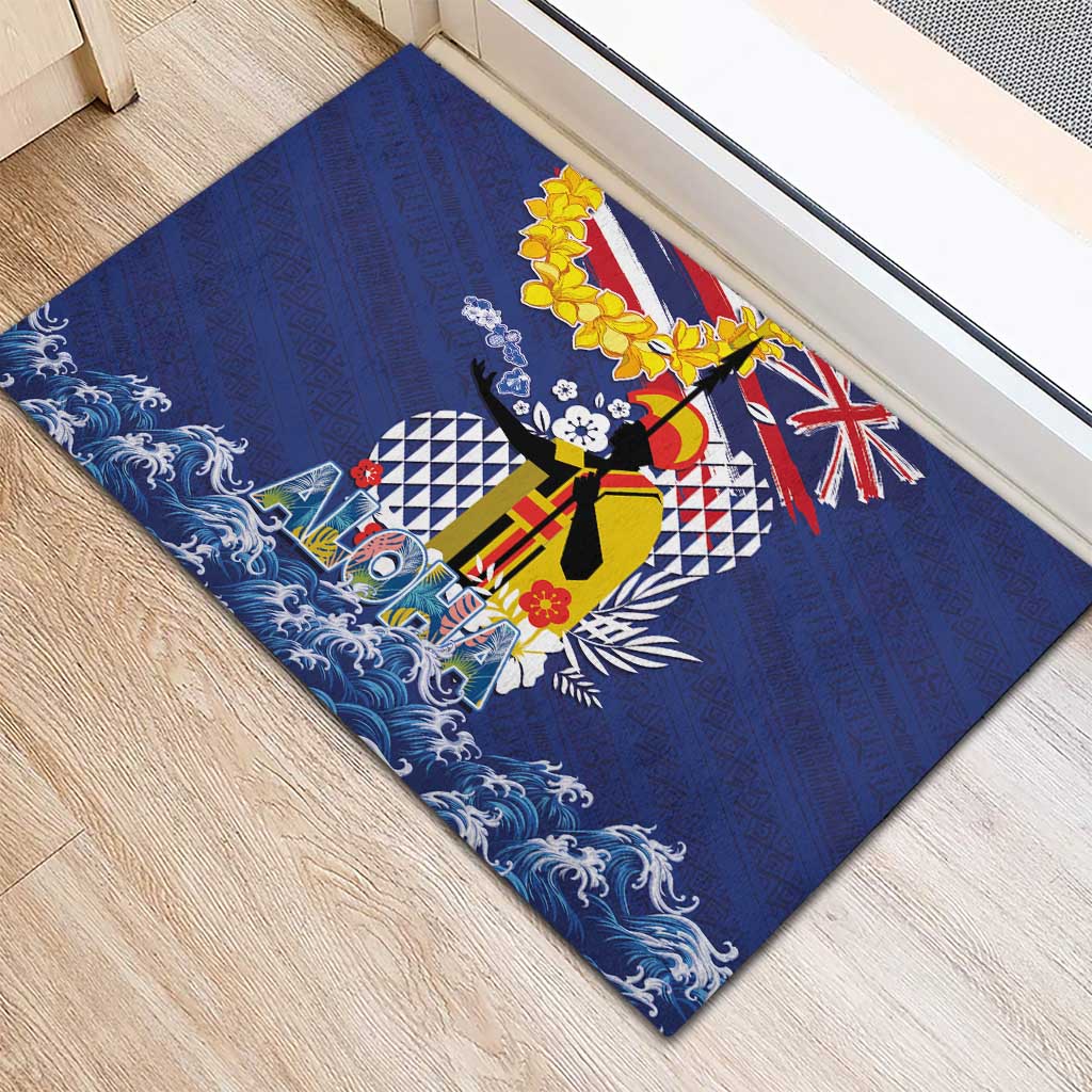 Hawaii King Kamehameha Day Rubber Doormat Lei Sea Waves Polynesian Tapa Pattern