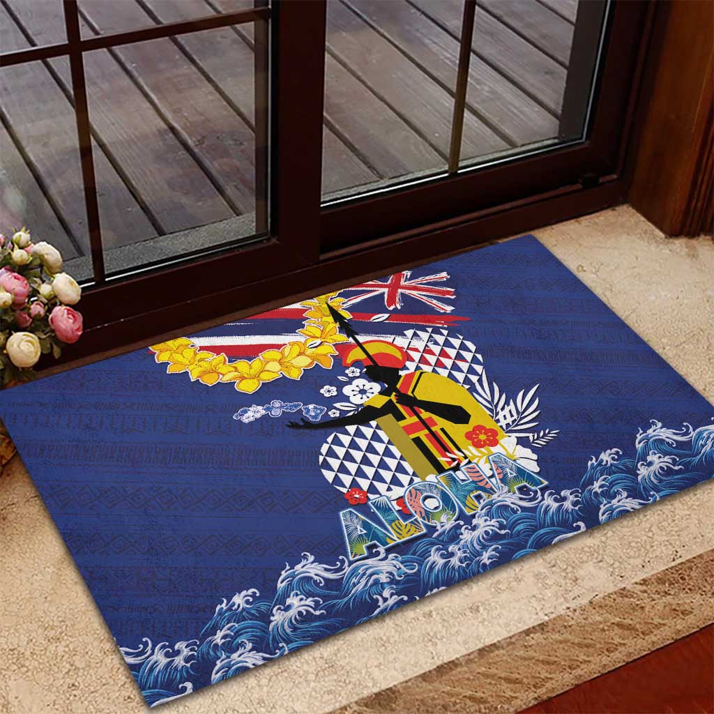 Hawaii King Kamehameha Day Rubber Doormat Lei Sea Waves Polynesian Tapa Pattern