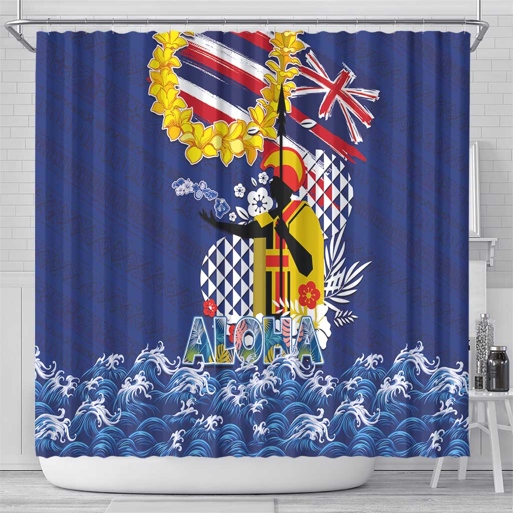 Hawaii King Kamehameha Day Shower Curtain Lei Sea Waves Polynesian Tapa Pattern