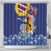 Hawaii King Kamehameha Day Shower Curtain Lei Sea Waves Polynesian Tapa Pattern