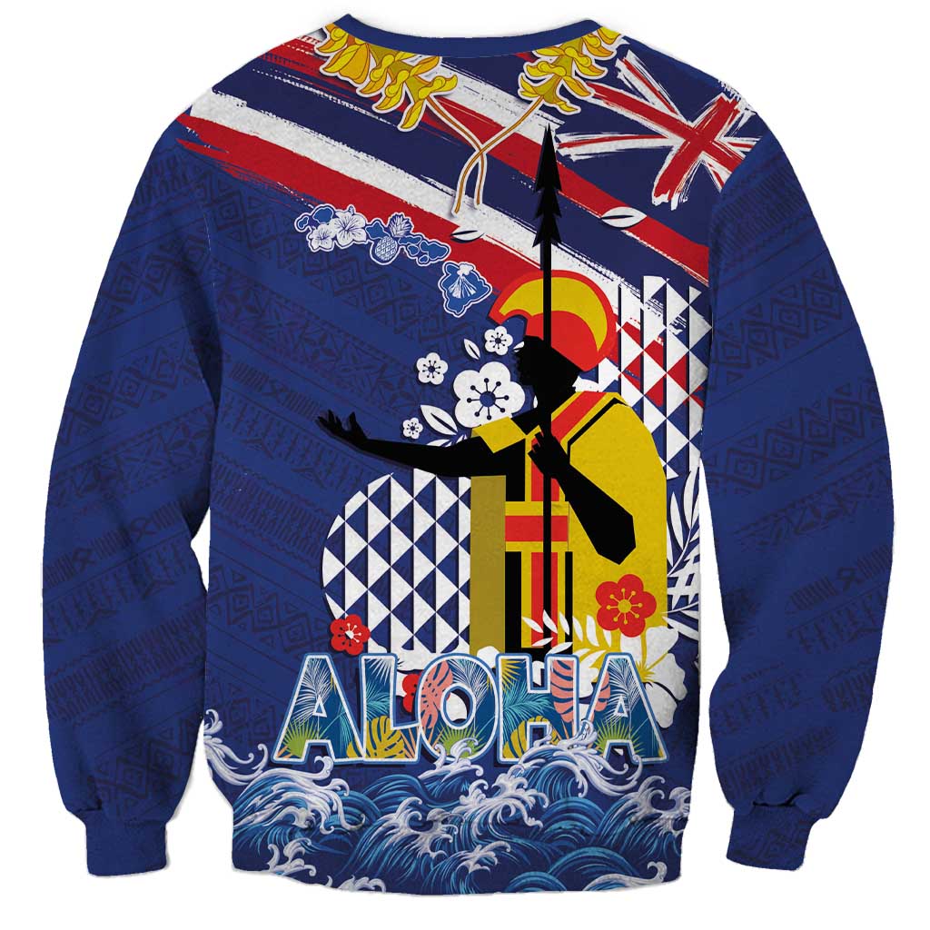 Hawaii King Kamehameha Day Sweatshirt Lei Sea Waves Polynesian Tapa Pattern