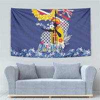 Hawaii King Kamehameha Day Tapestry Lei Sea Waves Polynesian Tapa Pattern