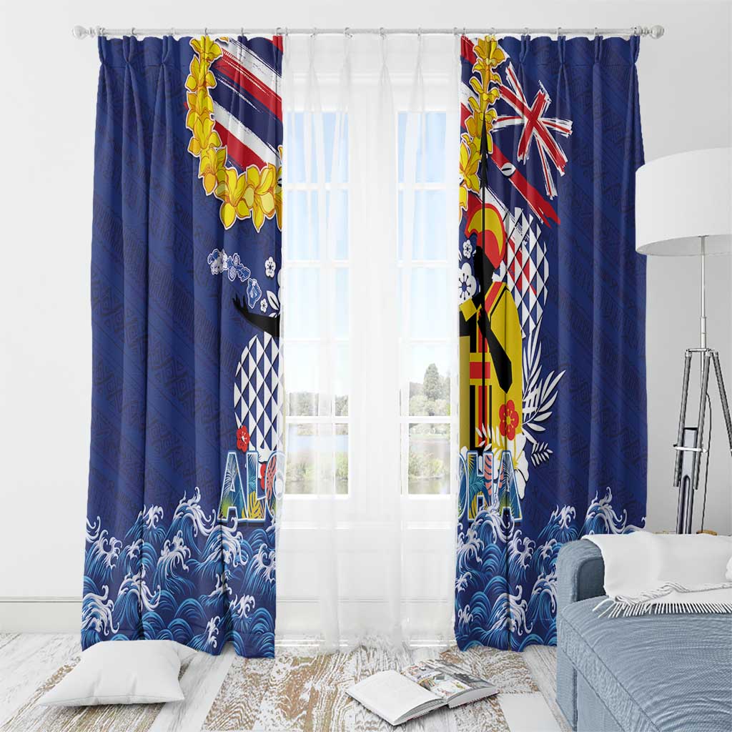 Hawaii King Kamehameha Day Window Curtain Lei Sea Waves Polynesian Tapa Pattern