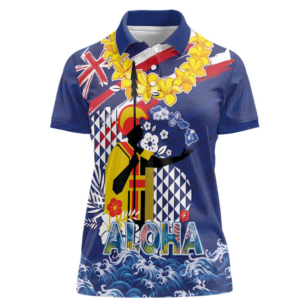 Hawaii King Kamehameha Day Women Polo Shirt Lei Sea Waves Polynesian Tapa Pattern