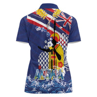 Hawaii King Kamehameha Day Women Polo Shirt Lei Sea Waves Polynesian Tapa Pattern