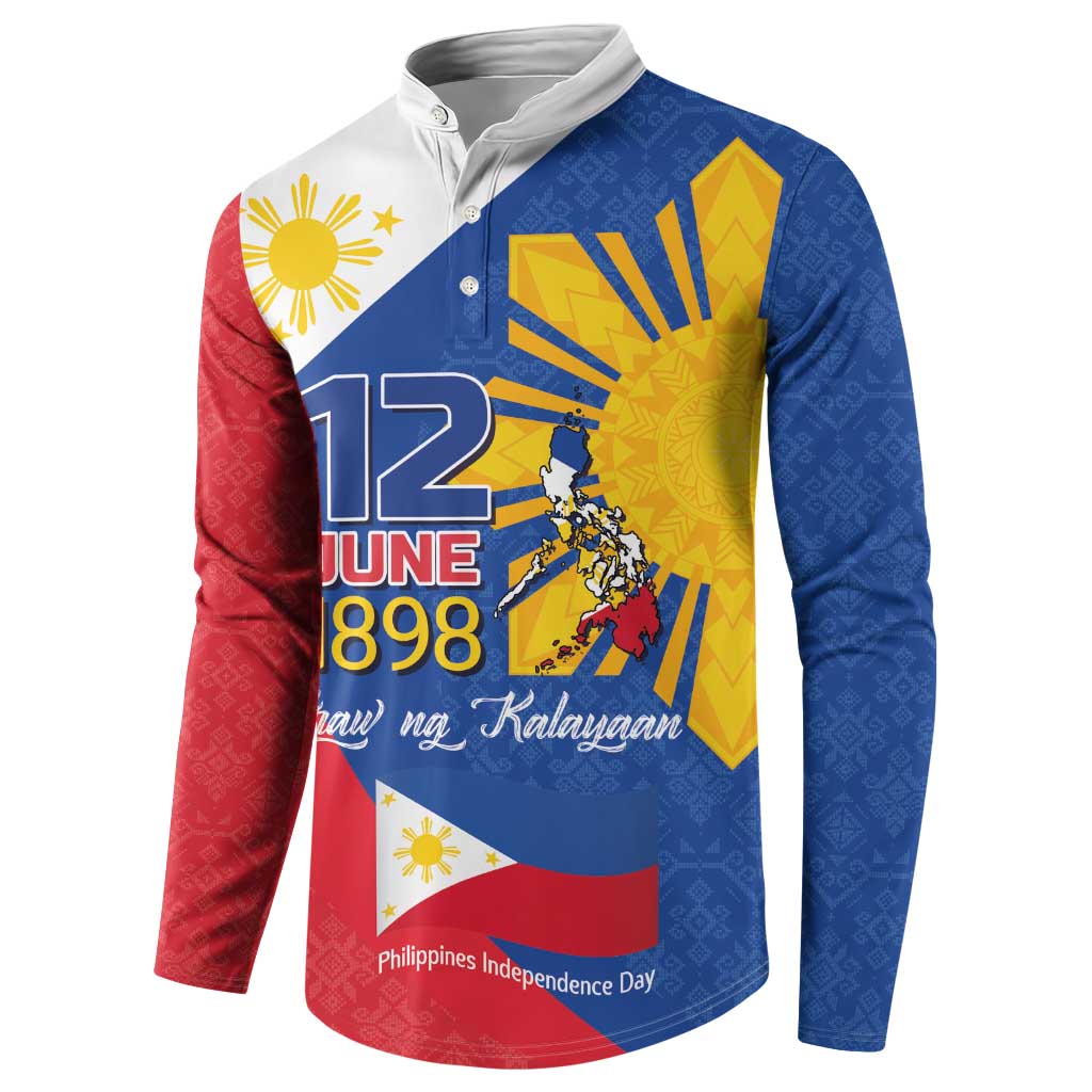 Philippines Independence Day Button Sweatshirt Araw ng Kalayaan Polynesian Sun and YAKAN Pattern
