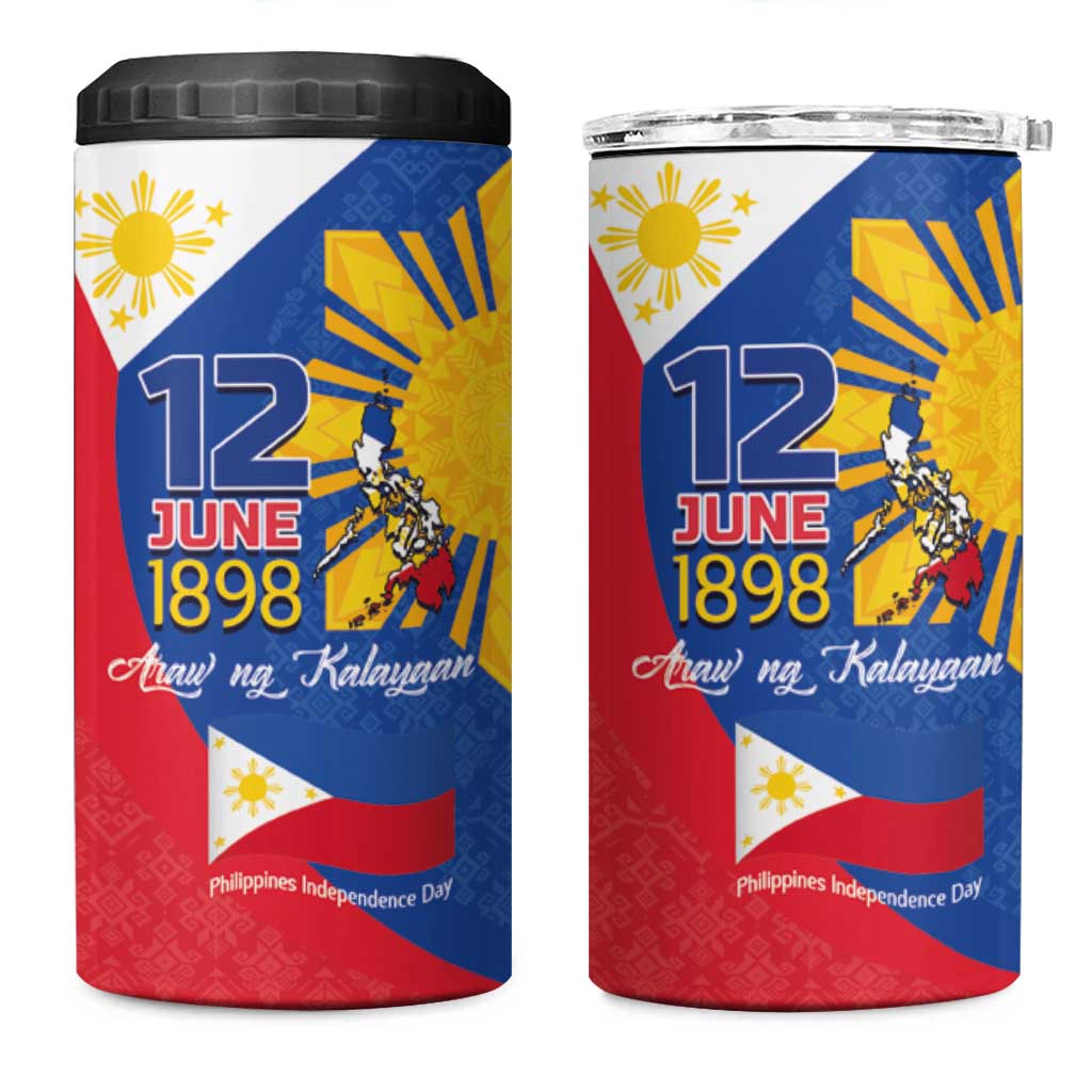 Philippines Independence Day 4 in 1 Can Cooler Tumbler Araw ng Kalayaan Polynesian Sun and YAKAN Pattern